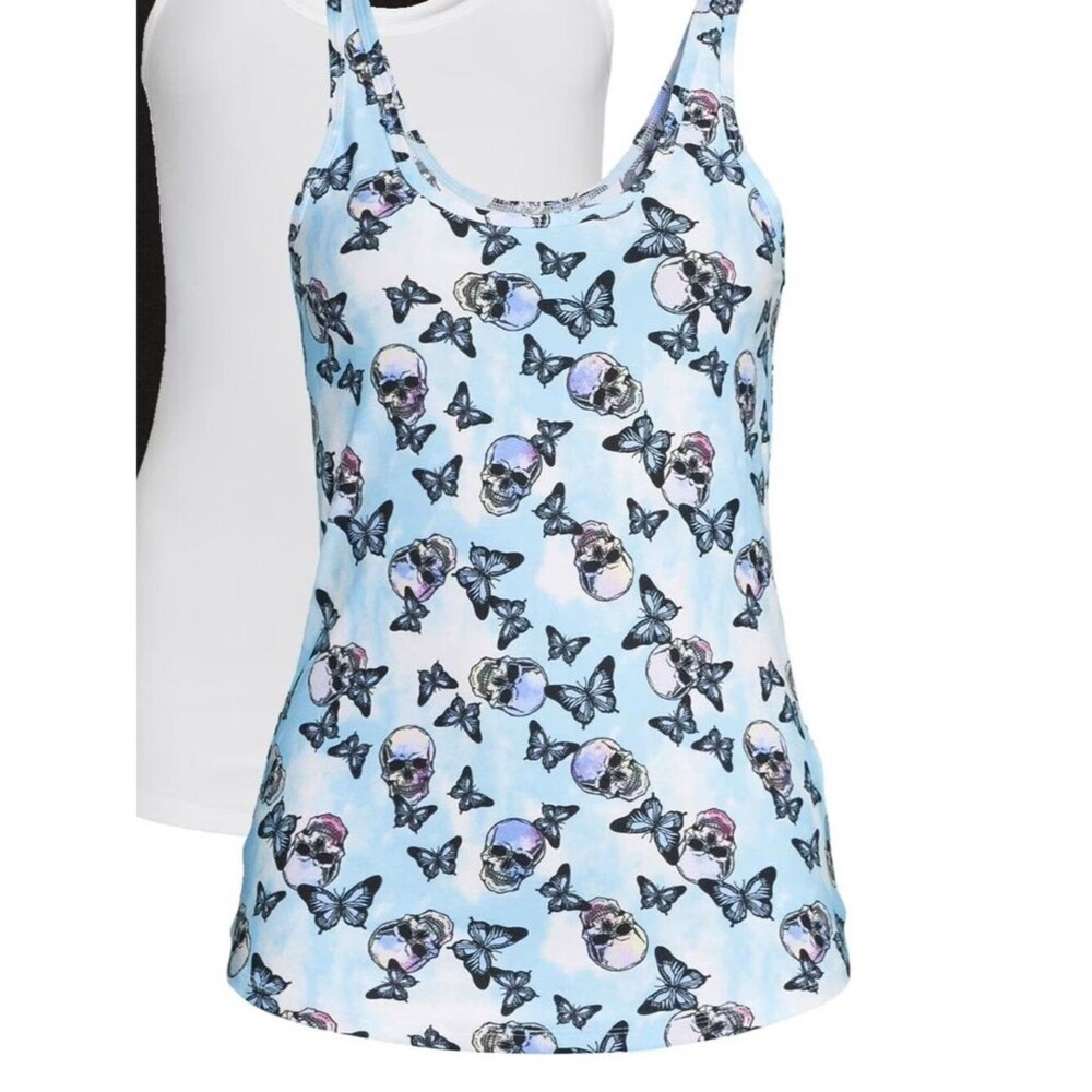 No Boundaries Juniors' scoop neck "Skull and Butterfly" Tank Top - Picture 7 of 8